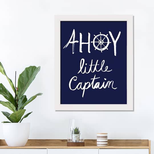 Ahoy Little Captain White Framed Nautical Wall Décor